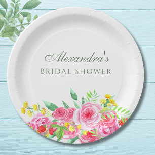 Assiettes En Carton Élégante Baby Shower Rose Pivoine pour un Mariage