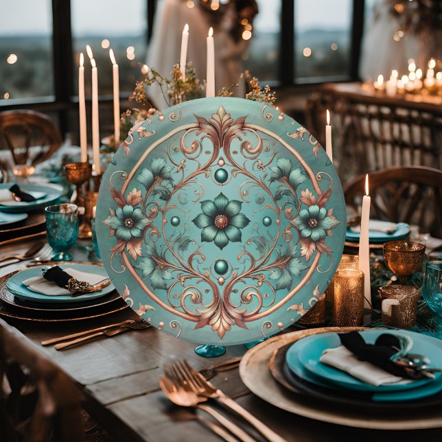 Assiettes En Carton Élégante bague florale en cuivre et turquoise (Créateur téléchargé)