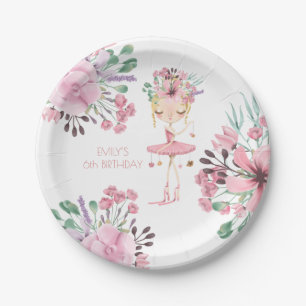 Assiettes En Carton Elégante Ballerina Florals Fille 6e fête d'anniver