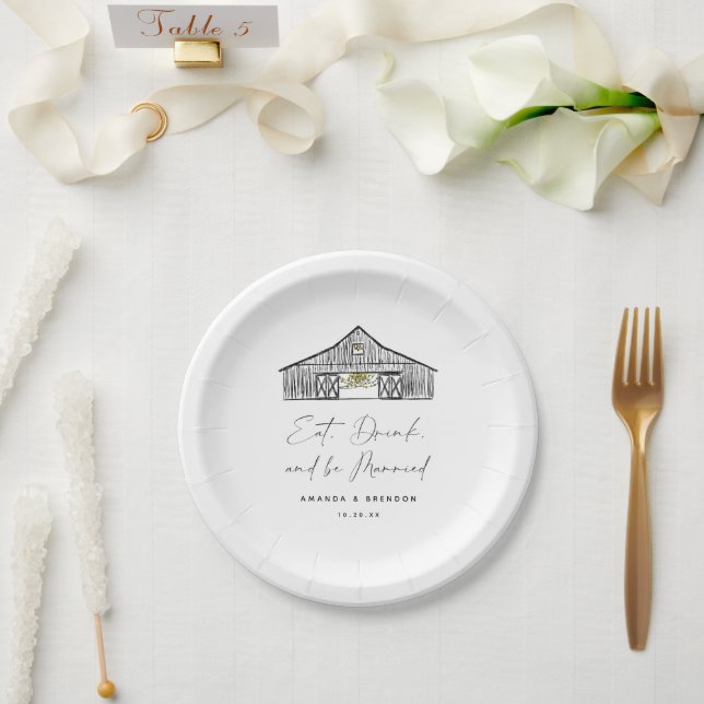 Assiettes En Carton Élégante Barne Mariage Quote Plaque papier (Mariage)