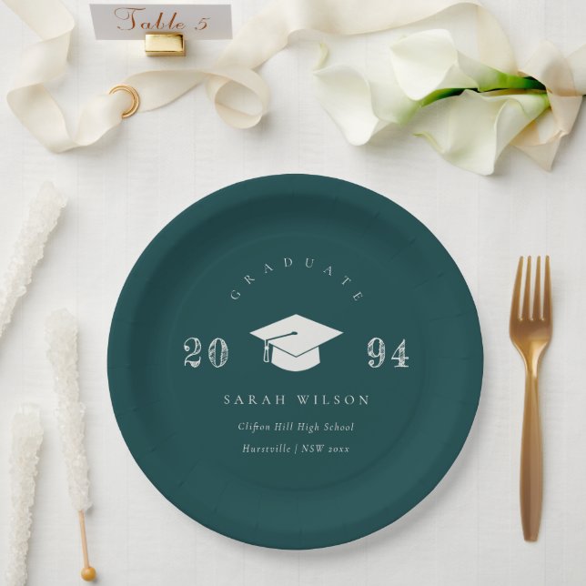 Assiettes En Carton Élégante Bouteille verte Minimale Graduation simpl (Mariage)
