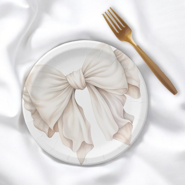 Assiettes En Carton Élégante Bow blanche ivoire féminine (Créateur téléchargé)