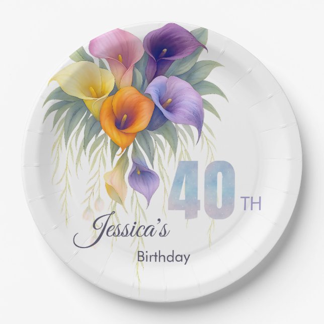 Assiettes En Carton Elégante Calla Lily 40e anniversaire Jalon (Devant)