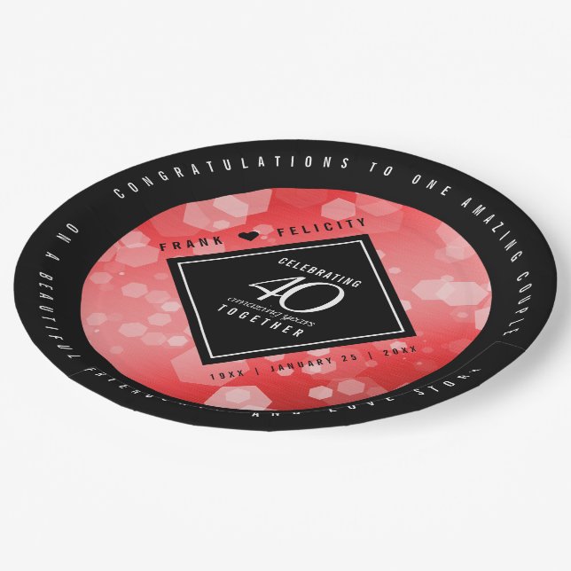 Assiettes En Carton Élégante célébration du 40e anniversaire du Mariag (Angle)
