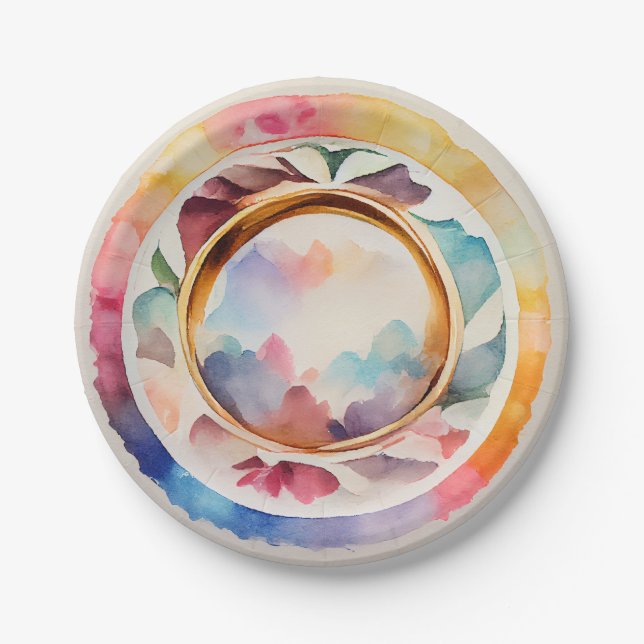 Assiettes En Carton Élégante Chine Aquarelle Mariage Plaques & Bowls (Devant)