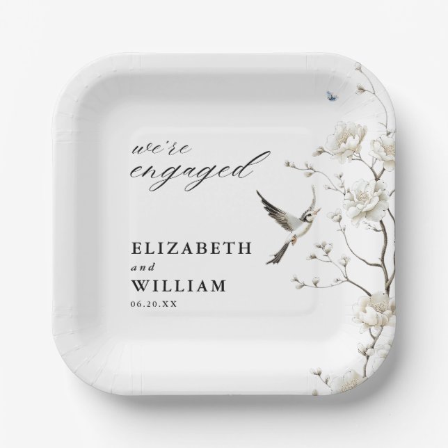 Assiettes En Carton Élégante Chinoiserie Floral Garden Engagement Part (Recto)