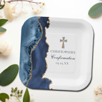Élégante confirmation Croix Marine Blue Gold Agate