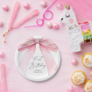 Assiettes En Carton Élégante Coquette Rose Bow Premier anniversaire fi