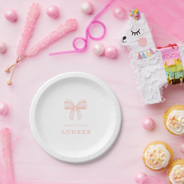 Assiettes En Carton Élégante Coquette rose pâle Bow Anniversaire (Fête)