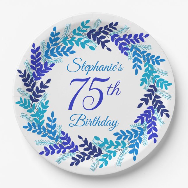 Assiettes En Carton Élégante couronne bleue 75e anniversaire (Devant)
