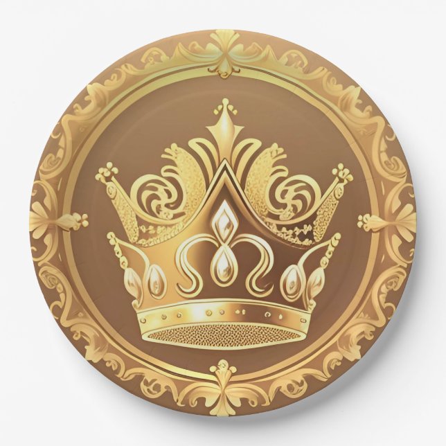 Assiettes En Carton Elégante Couronne d'or (Devant)
