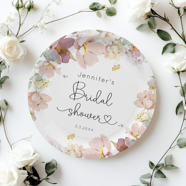 Assiettes En Carton Elégante douche de mariée Fleur sauvage (Créateur téléchargé)