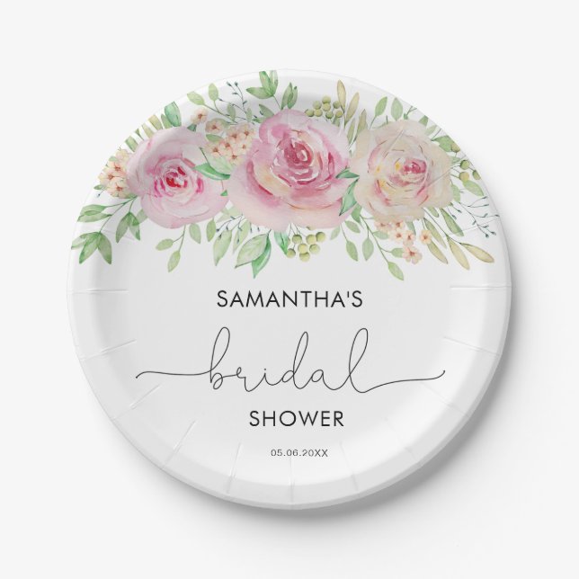 Assiettes En Carton Elégante douche de mariée rose (Devant)