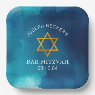 Assiettes En Carton Elégante étoile d'or de David Bar Mitzvah