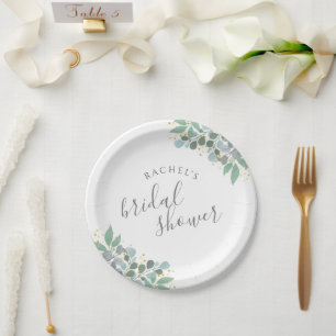Assiettes En Carton Elégante Eucalyptus Dusty Fête des mariées bleue