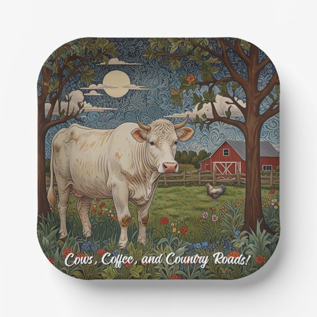 Assiettes En Carton Élégante ferme de vache chic à la campagne (Recto)