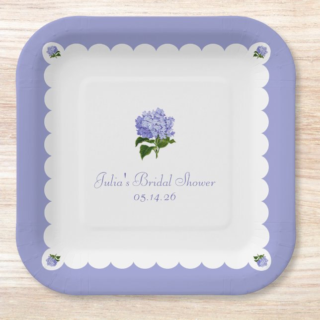 Assiettes En Carton Élégante Fête des mariées Classic Hydrangea Scallo (Créateur téléchargé)