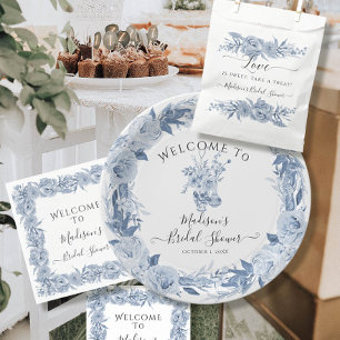 Assiettes En Carton Elégante Fête des mariées d'accueil bleu floral