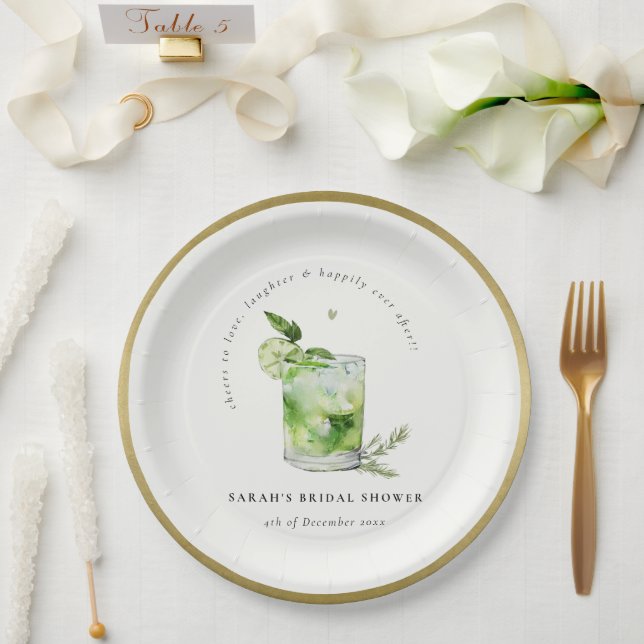 Assiettes En Carton Élégante Fête des mariées de cocktails Green Marga (Mariage)