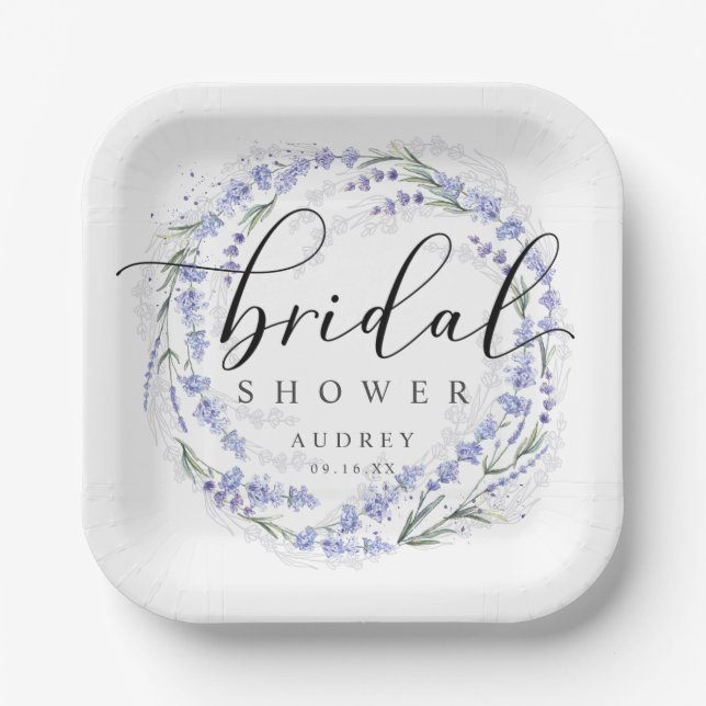 Assiettes En Carton Élégante Fête des mariées de couronnes de lavande  (Recto)
