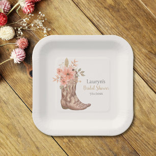 Assiettes En Carton Élégante Fête des mariées de cowgirl Floral Boots