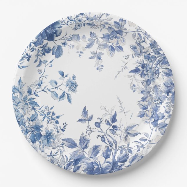 Assiettes En Carton Elégante Fête des mariées de la Chinoiserie Blue T (Devant)