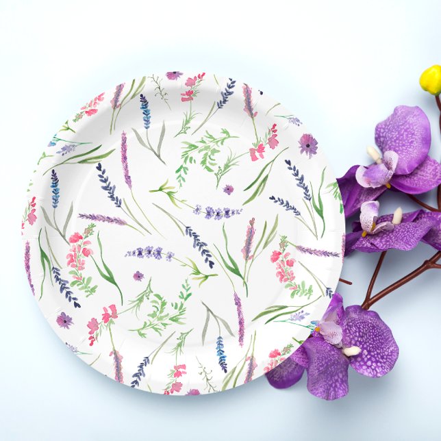 Assiettes En Carton Élégante Fête des mariées de lavande Fleur sauvage (Créateur téléchargé)