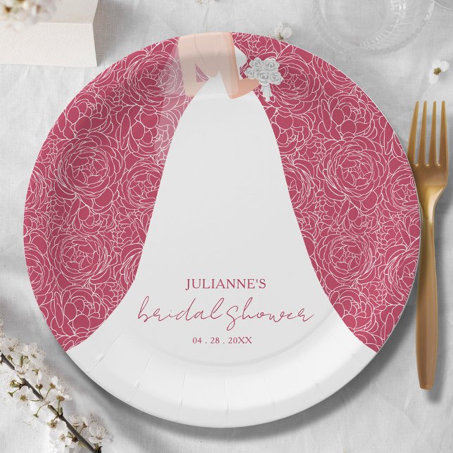 Assiettes En Carton Élégante Fête des mariées de mariée Magenta (Créateur téléchargé)