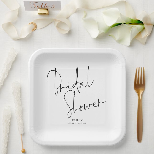 Assiettes En Carton Élégante Fête des mariées de nom de script noir (Mariage)