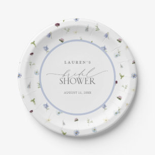 Assiettes En Carton Elégante Fête des mariées Fleur sauvage bleu Dusty