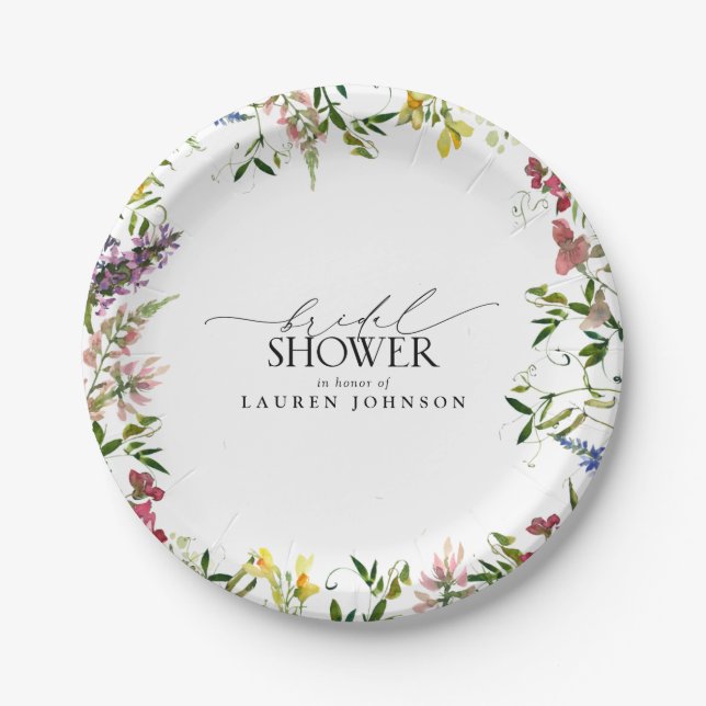Assiettes En Carton Elégante Fête des mariées Fleur sauvage d'été (Devant)