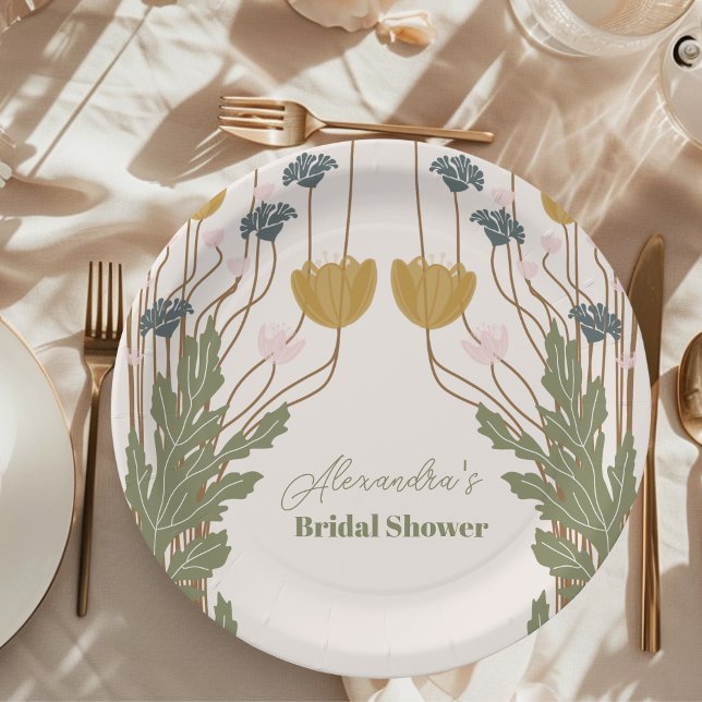 Assiettes En Carton Elégante Fête des mariées Florale Art Nouveau (Créateur téléchargé)