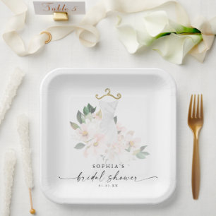 Assiettes En Carton Élégante Fête des mariées florale Blush
