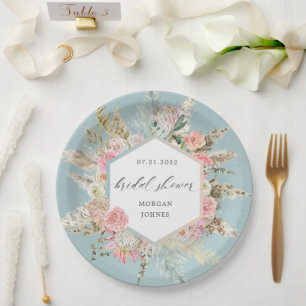 Assiettes En Carton Élégante Fête des mariées florale Bohème Blush
