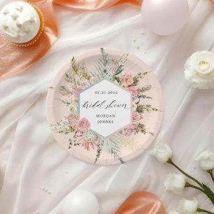 Assiettes En Carton Élégante Fête des mariées florale Bohème Blush