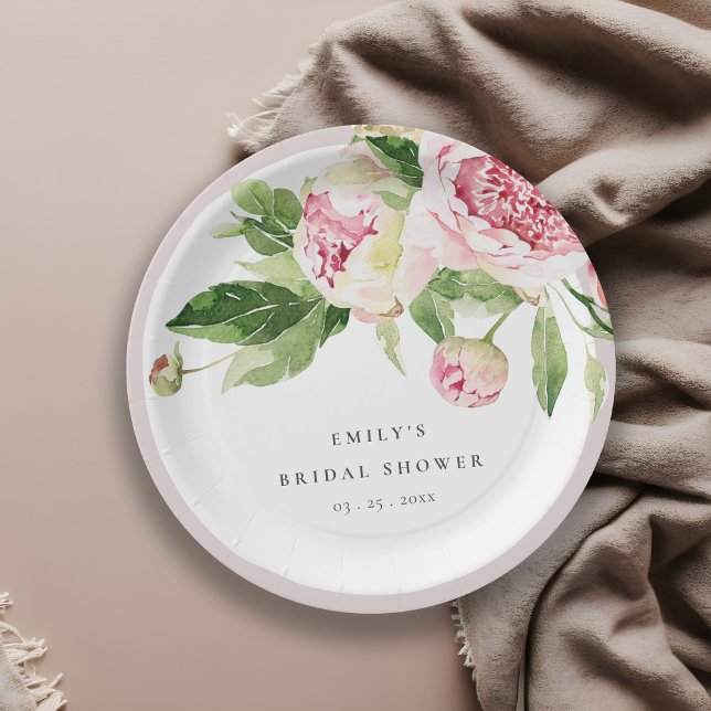 Assiettes En Carton Élégante Fête des mariées florale de pivoine rose  (Créateur téléchargé)
