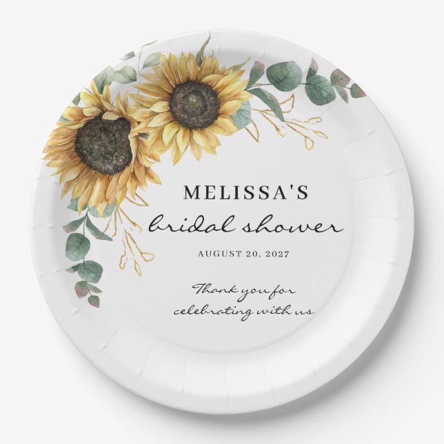 Assiettes En Carton Elégante Fête des mariées florale de tournesol Euc (Devant)