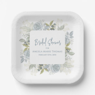 Assiettes En Carton Elégante Fête des mariées Florale Dusty Blue Roses