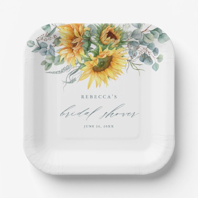Assiettes En Carton Élégante Fête des mariées rustique de tournesol (Recto)