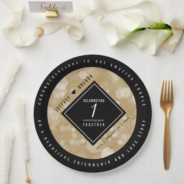 Assiettes En Carton Élégante fête du 1er anniversaire du Mariage de pa (Mariage)