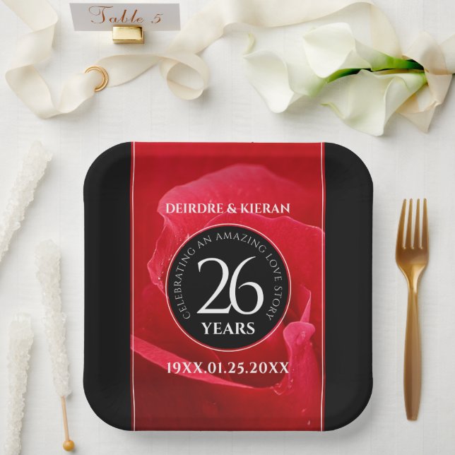 Assiettes En Carton Élégante fête du 26e anniversaire du Mariage Rose (Mariage)