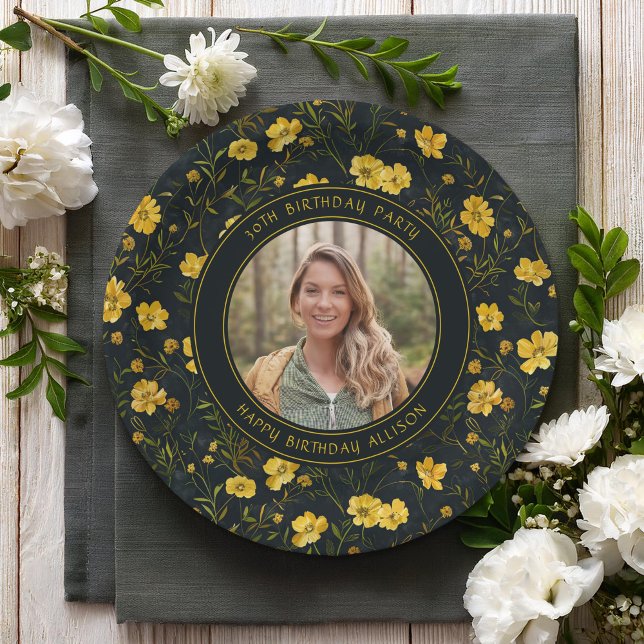 Assiettes En Carton Elégante Fleurs de tasse à beurre jaune fête d'ann (Créateur téléchargé)