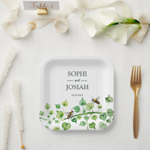 Assiettes En Carton Elégante florale abeille aime mariage naturel