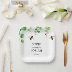 Assiettes En Carton Elégante florale abeille aime mariage naturel