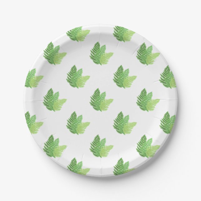 Assiettes En Carton Élégante fougères vertes feuilles de bois (Devant)