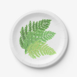 Assiettes En Carton Élégante fougères vertes feuilles de bois