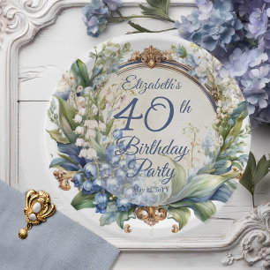 Assiettes En Carton Elégante Frame Florale Baroque 40ème Anniversaire