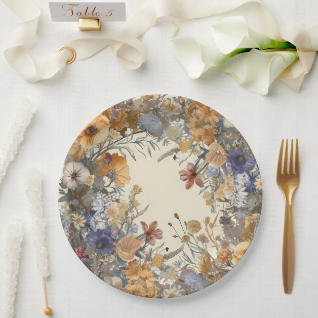 Assiettes En Carton Elégante frontière florale (Mariage)