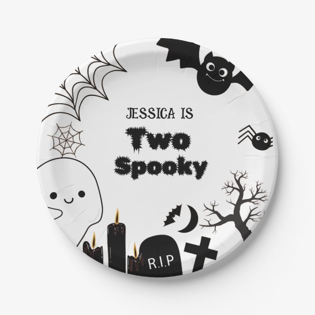 Assiettes En Carton Elégante Halloween deux éffrayant deuxième fête d' (Devant)