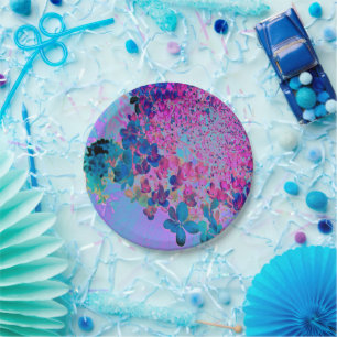 Assiettes En Carton Élégante Hydrangea Limelight Bleu foncé et Magenta